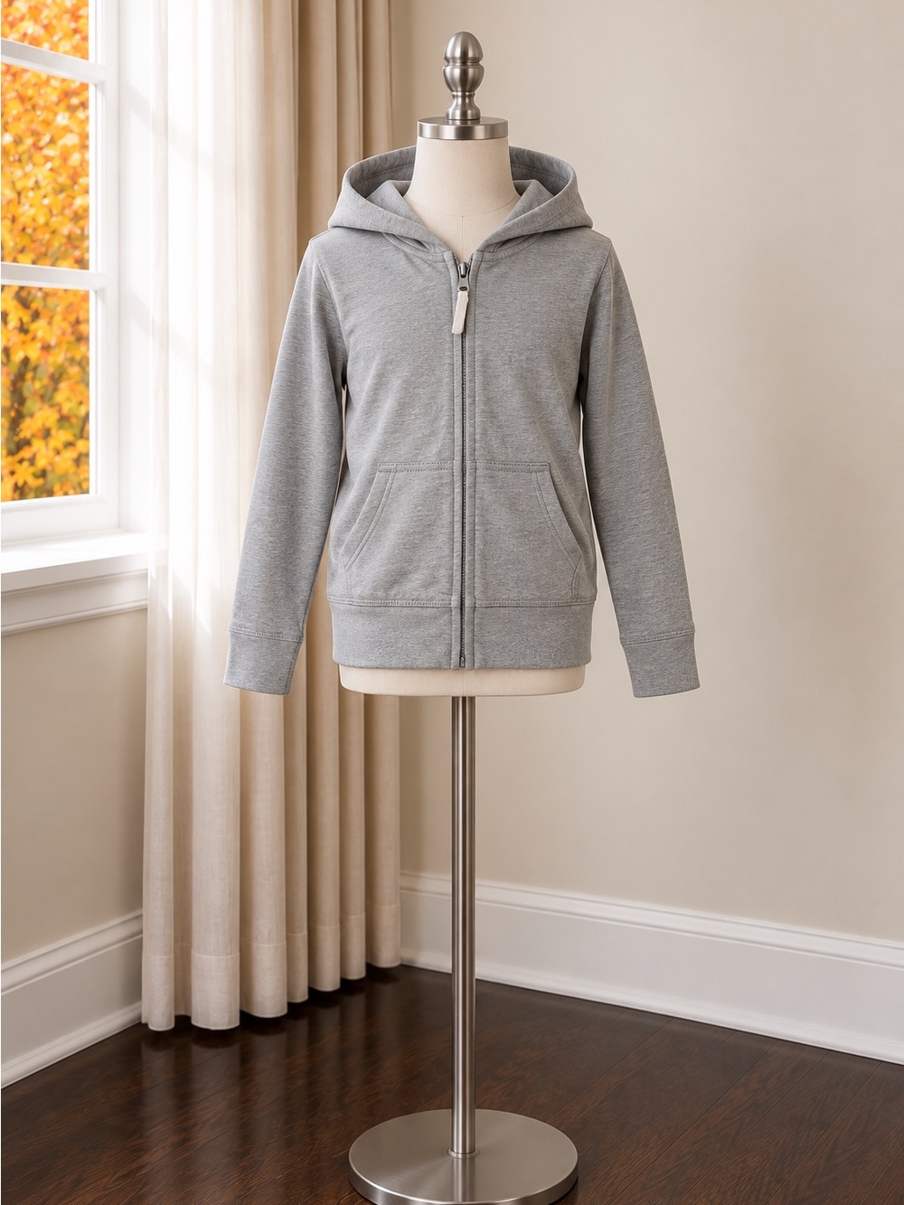 Kids' Lightweight Gray Zip-Up Hoodie with Hood